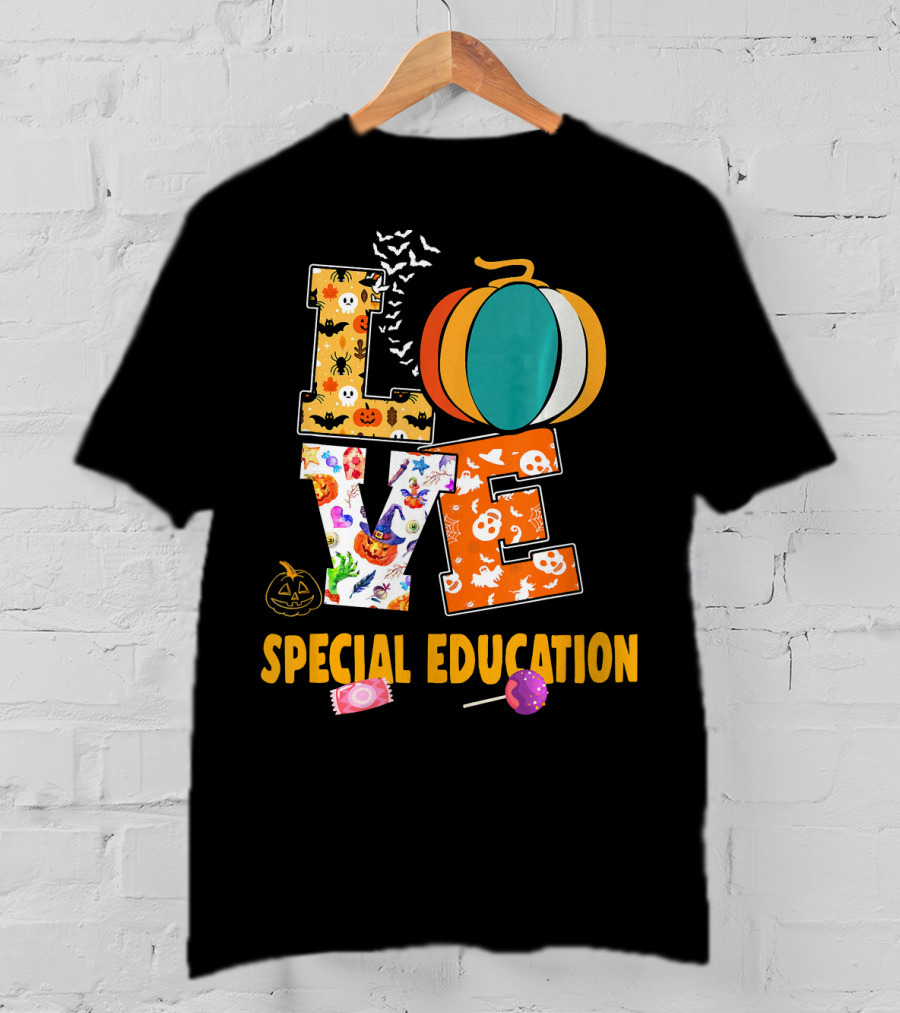 Special Education Love Halloween Pumpkin Candy Teacher T-Shirt
