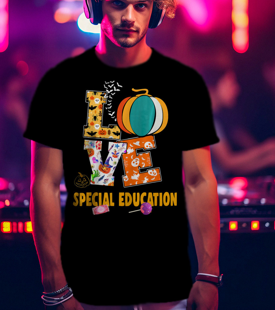 Special Education Love Halloween Pumpkin Candy Teacher T-Shirt