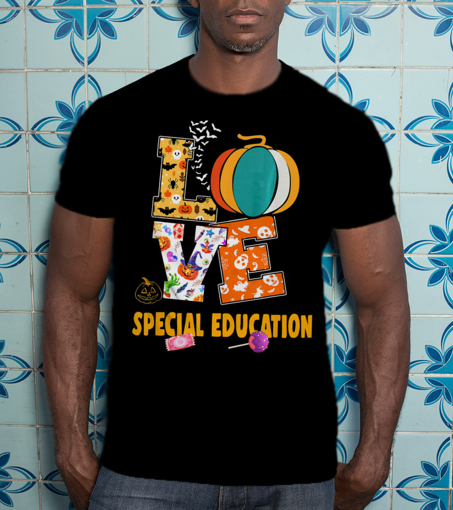 Special Education Love Halloween Pumpkin Candy Teacher T-Shirt
