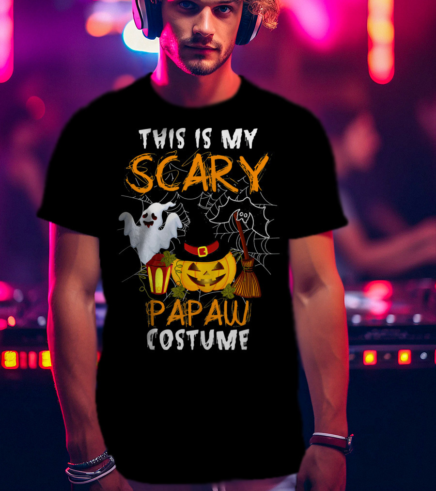 This Is My Scary Papaw Costume Ghost Pumpkin Lantern Broom Spiderweb T-Shirt