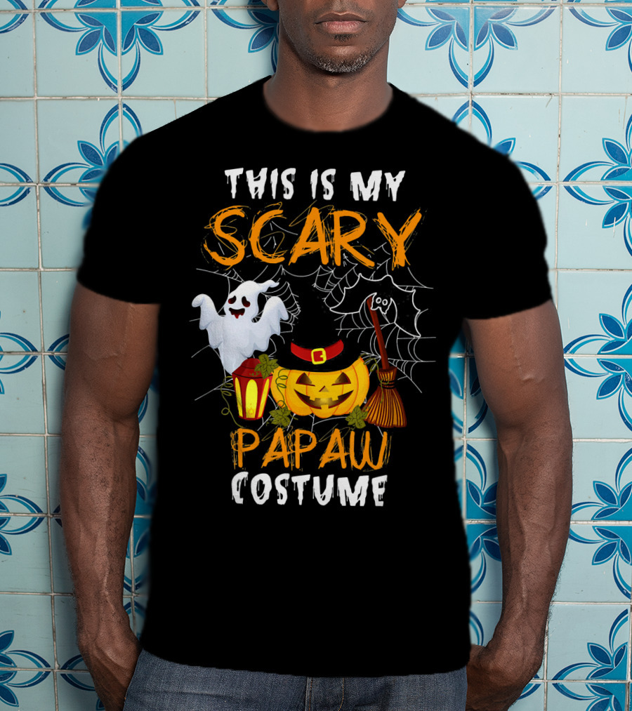 This Is My Scary Papaw Costume Ghost Pumpkin Lantern Broom Spiderweb T-Shirt