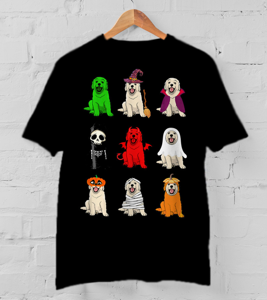 Golden Retrievers Halloween Costumes Funny Ghost Witch Pumpkin Mummy Devil Skeleton T-Shirt