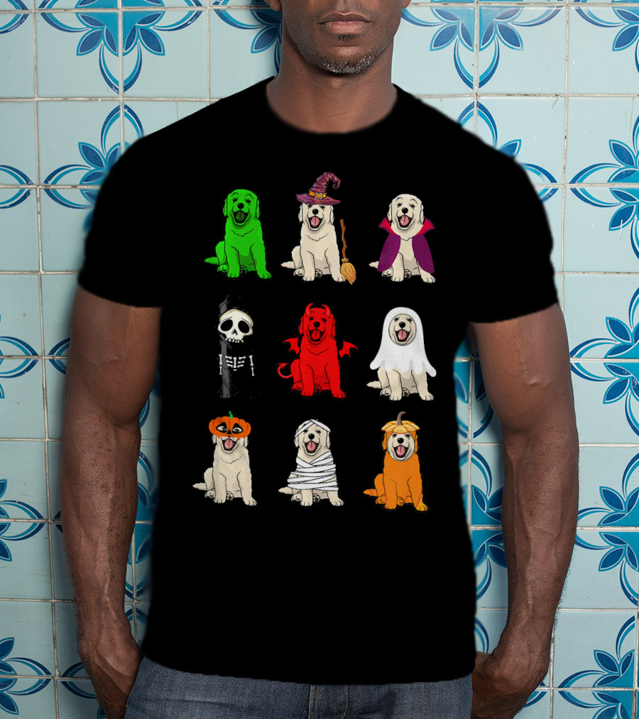 Golden Retrievers Halloween Costumes Funny Ghost Witch Pumpkin Mummy Devil Skeleton T-Shirt