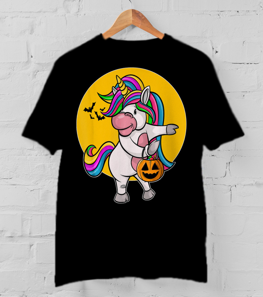 Flossing Unicorn Halloween Pumpkin And Bats T-Shirt