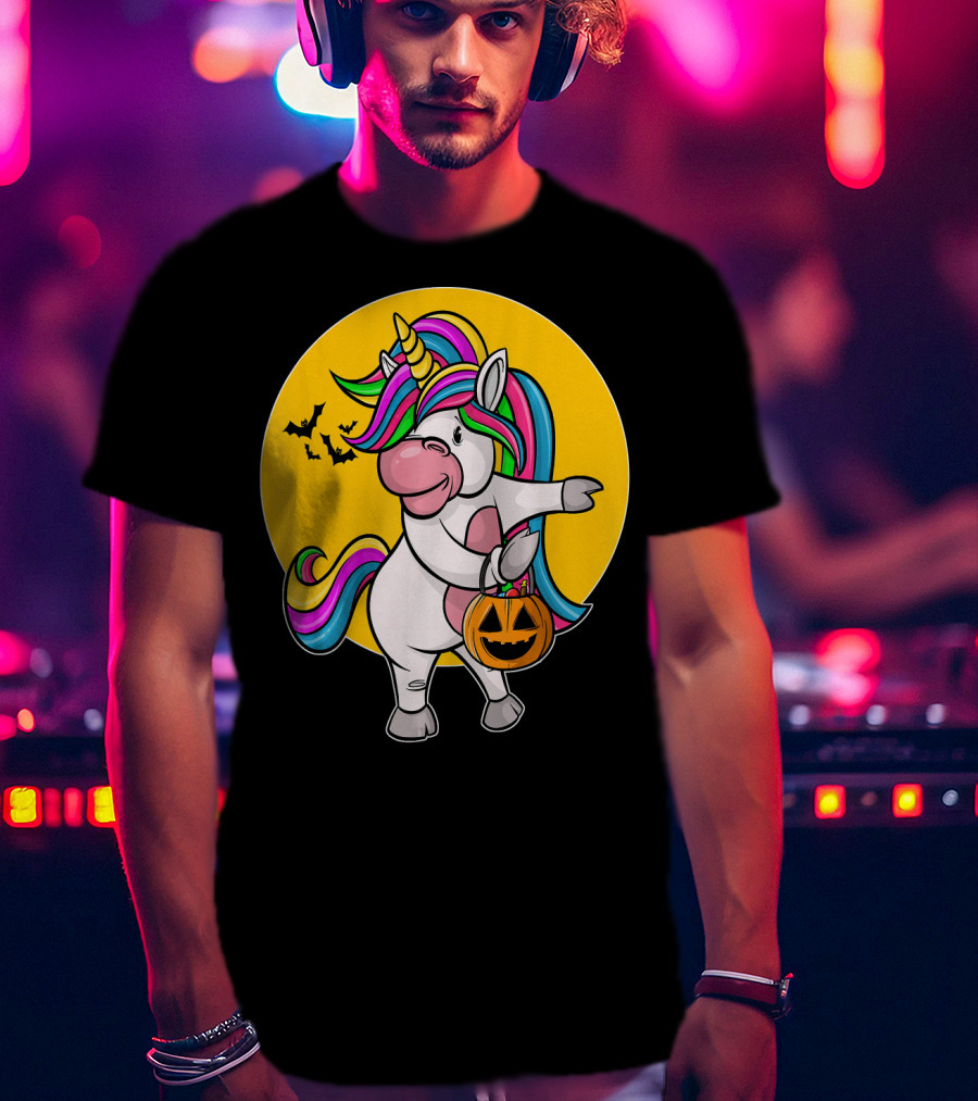 Flossing Unicorn Halloween Pumpkin And Bats T-Shirt