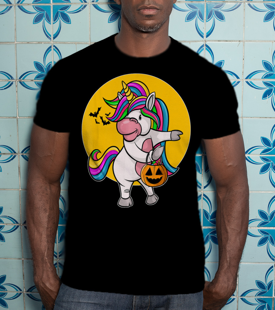 Flossing Unicorn Halloween Pumpkin And Bats T-Shirt
