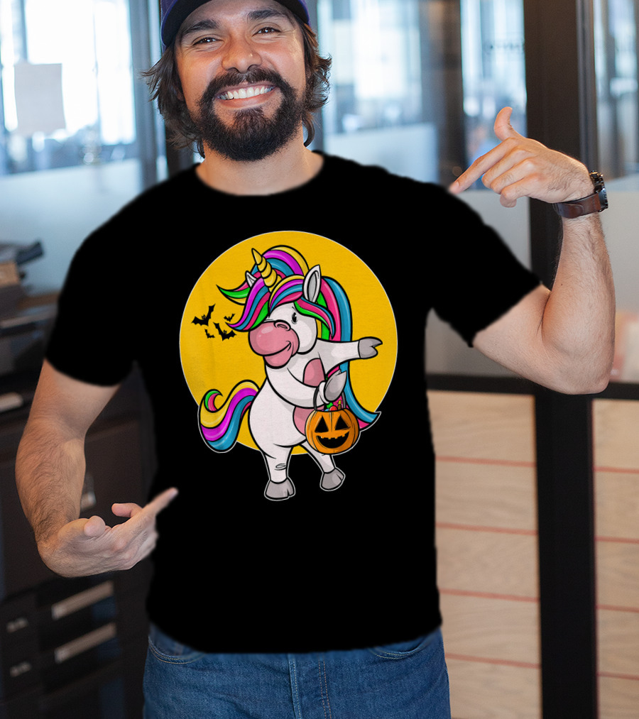Flossing Unicorn Halloween Pumpkin And Bats T-Shirt