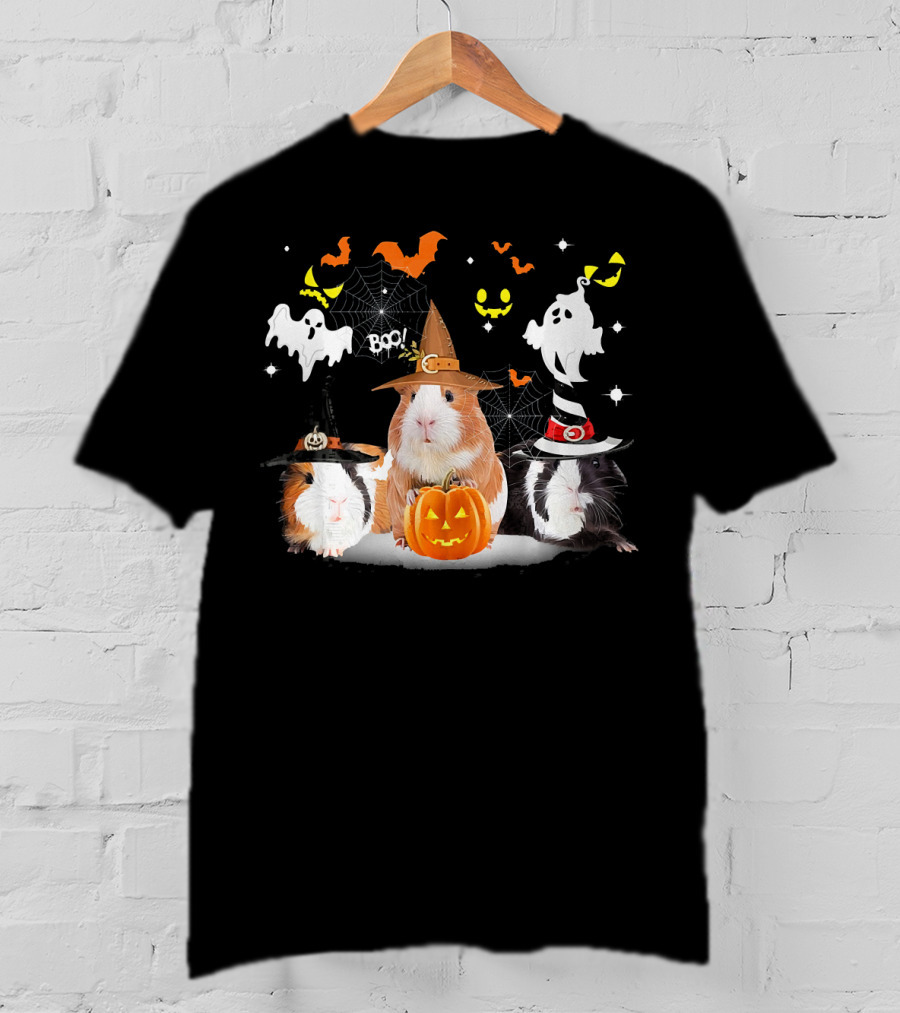 Halloween Cute Guinea Pig Witch Ghost Pumpkin Boo T-Shirt