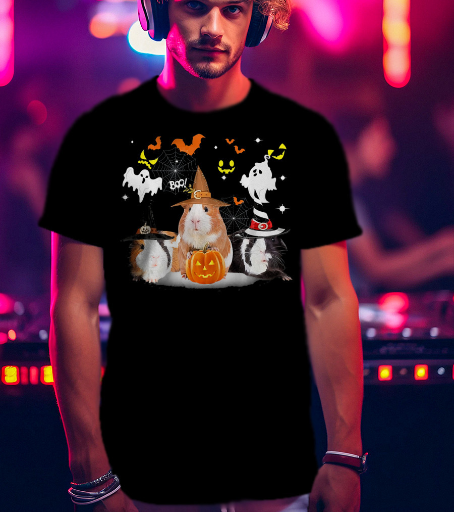 Halloween Cute Guinea Pig Witch Ghost Pumpkin Boo T-Shirt