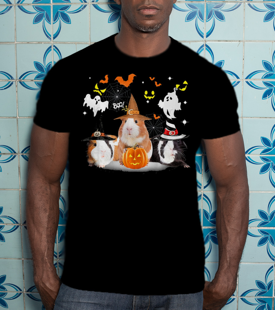 Halloween Cute Guinea Pig Witch Ghost Pumpkin Boo T-Shirt