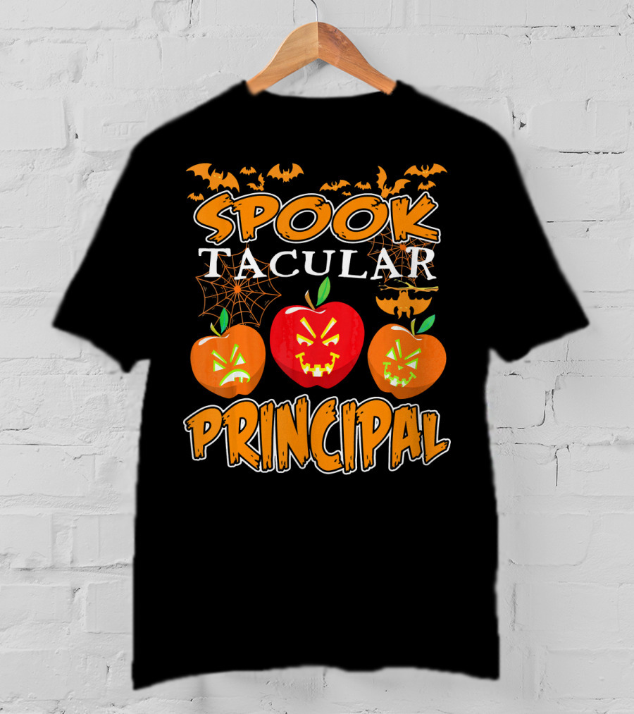 Spooktacular Principal Halloween Pumpkins And Bats T-Shirt