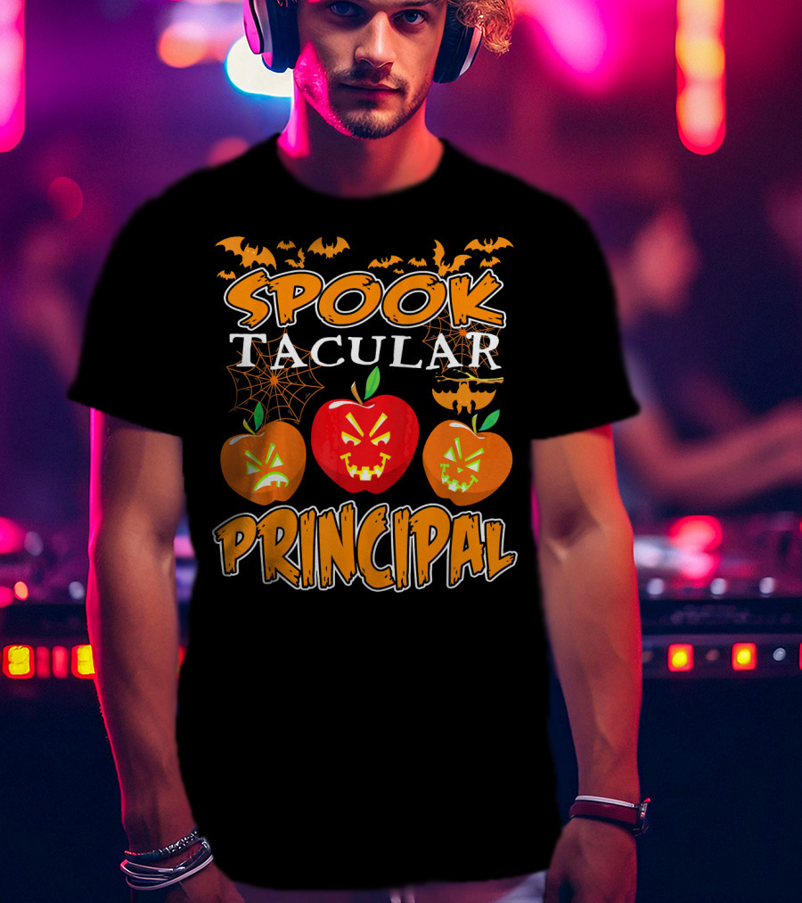 Spooktacular Principal Halloween Pumpkins And Bats T-Shirt