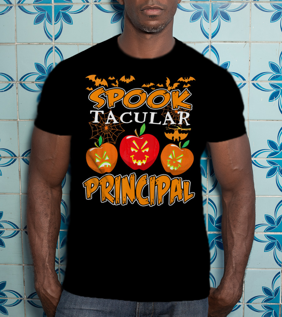 Spooktacular Principal Halloween Pumpkins And Bats T-Shirt