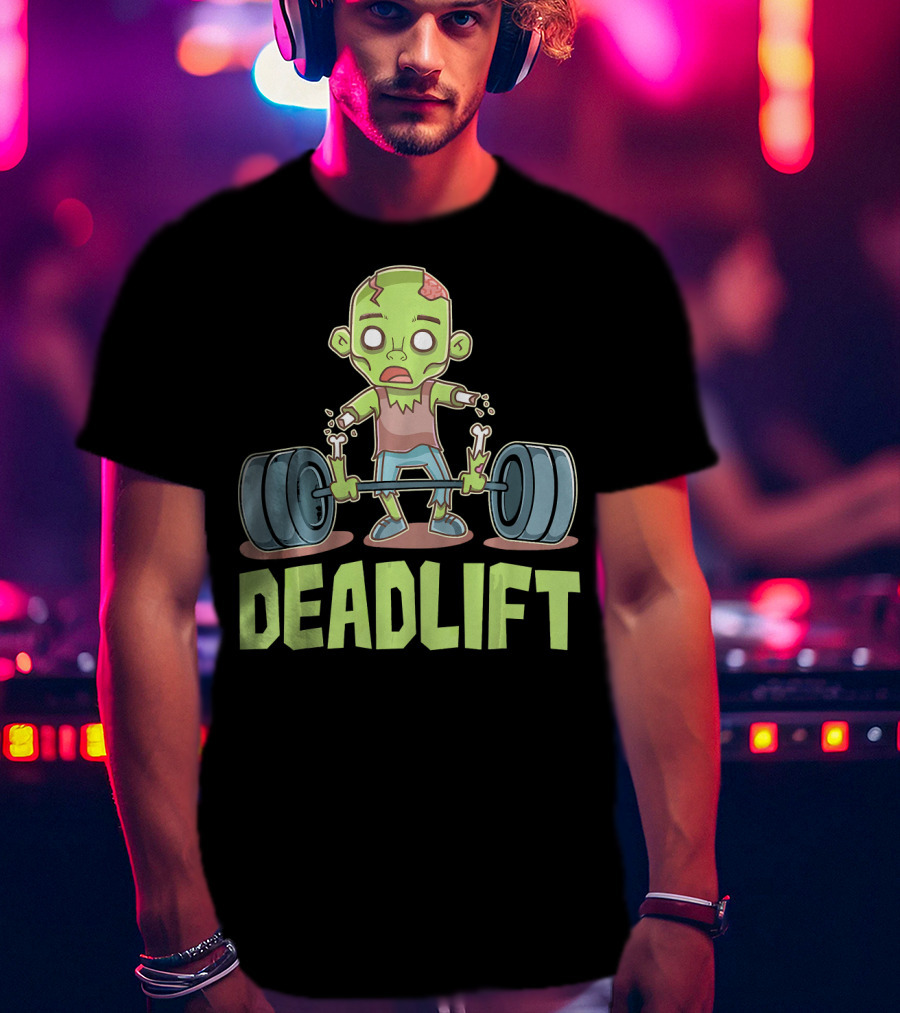 Deadlift Zombie Lifting Cartoon Undead Weightlifting T-Shirt