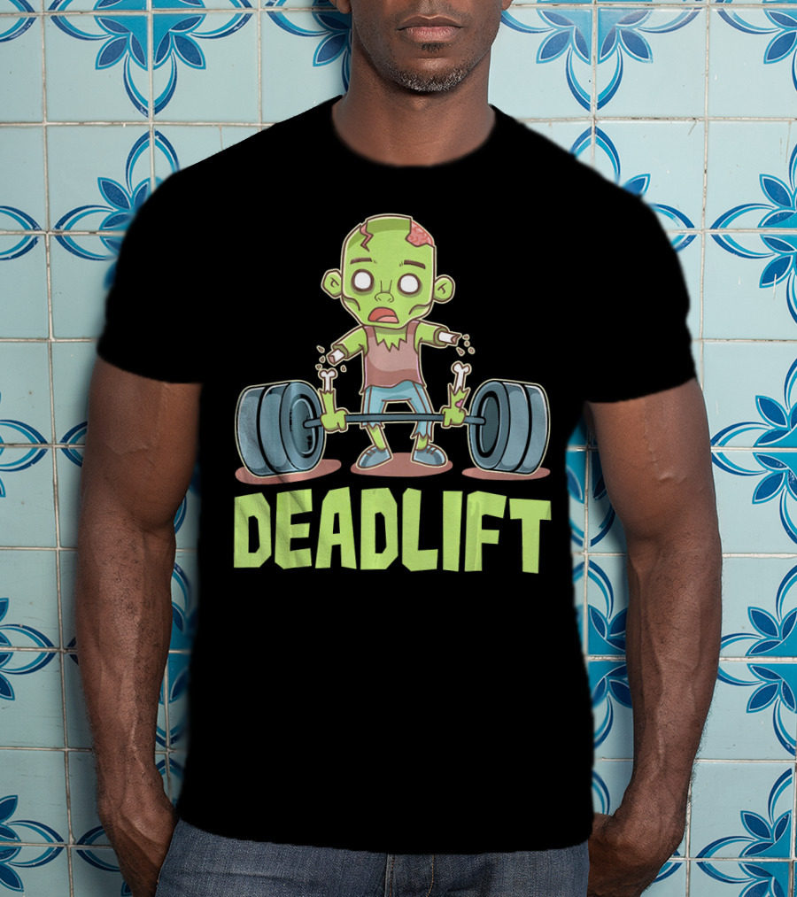 Deadlift Zombie Lifting Cartoon Undead Weightlifting T-Shirt