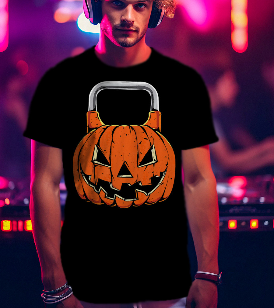 Kettlebell Fitness Gym And Spooky Pumpkin Halloween Workout T-Shirt