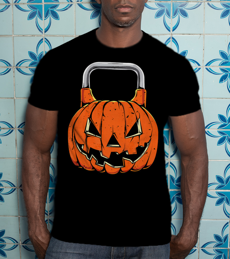 Kettlebell Fitness Gym And Spooky Pumpkin Halloween Workout T-Shirt