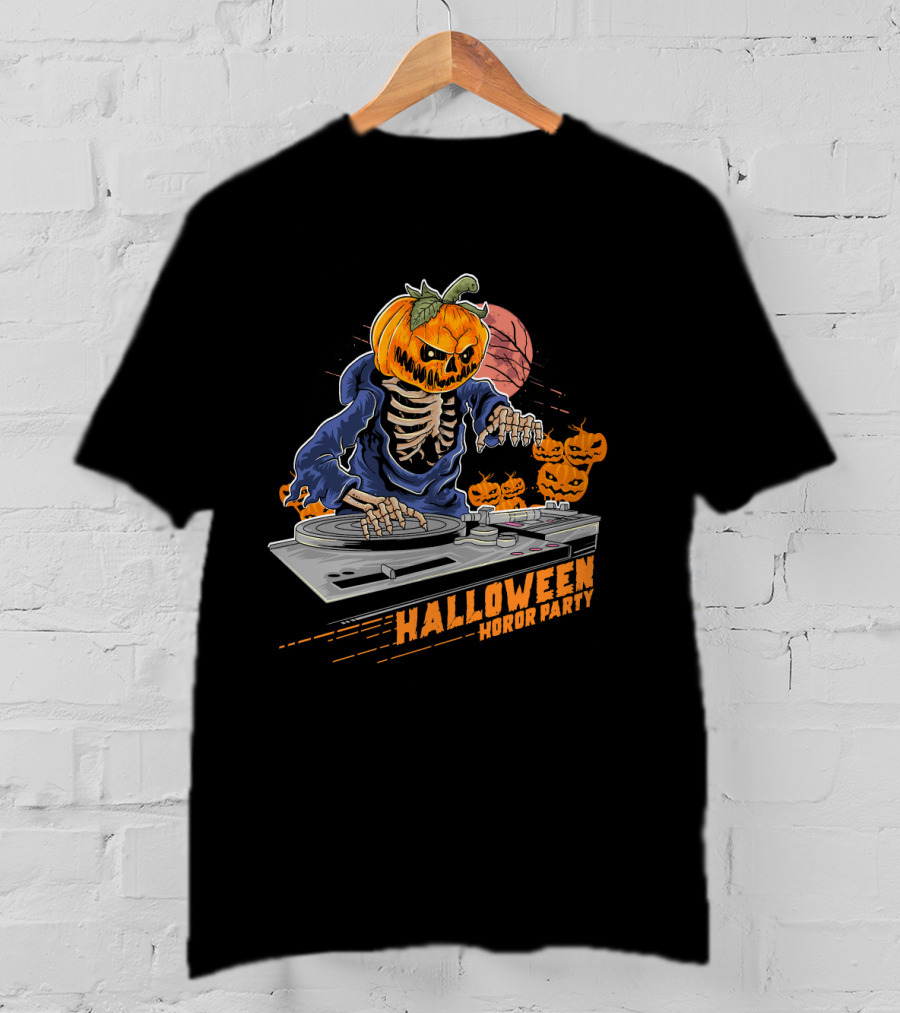 Halloween Horror Party Jack O Lantern DJ Pumpkin Halloween Horr T-Shirt