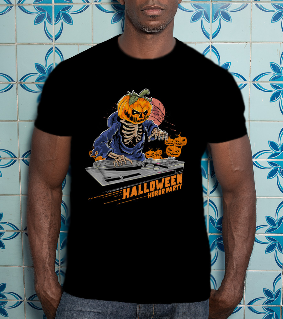 Halloween Horror Party Jack O Lantern DJ Pumpkin Halloween Horr T-Shirt