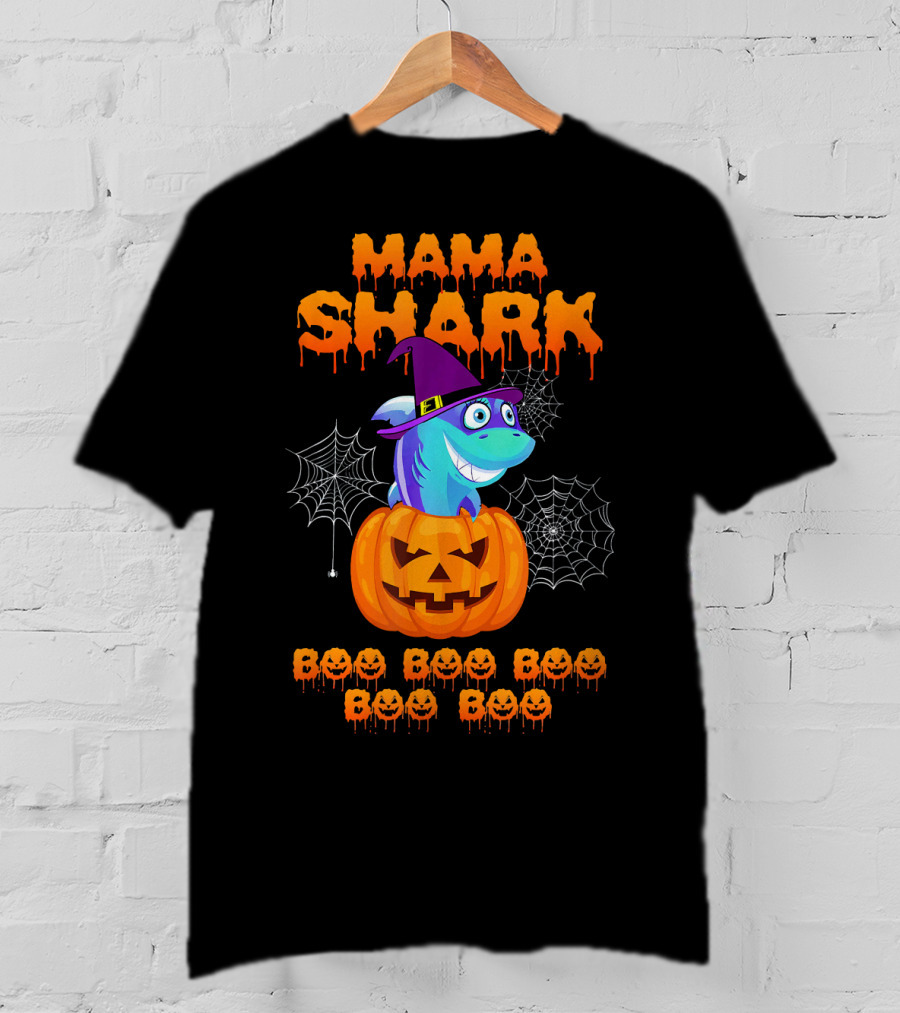 Mama Shark Halloween Boo Boo Boo Boo Boo Pumpkin Witch Hat T-Shirt