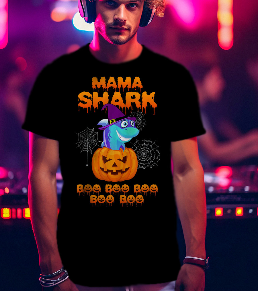 Mama Shark Halloween Boo Boo Boo Boo Boo Pumpkin Witch Hat T-Shirt