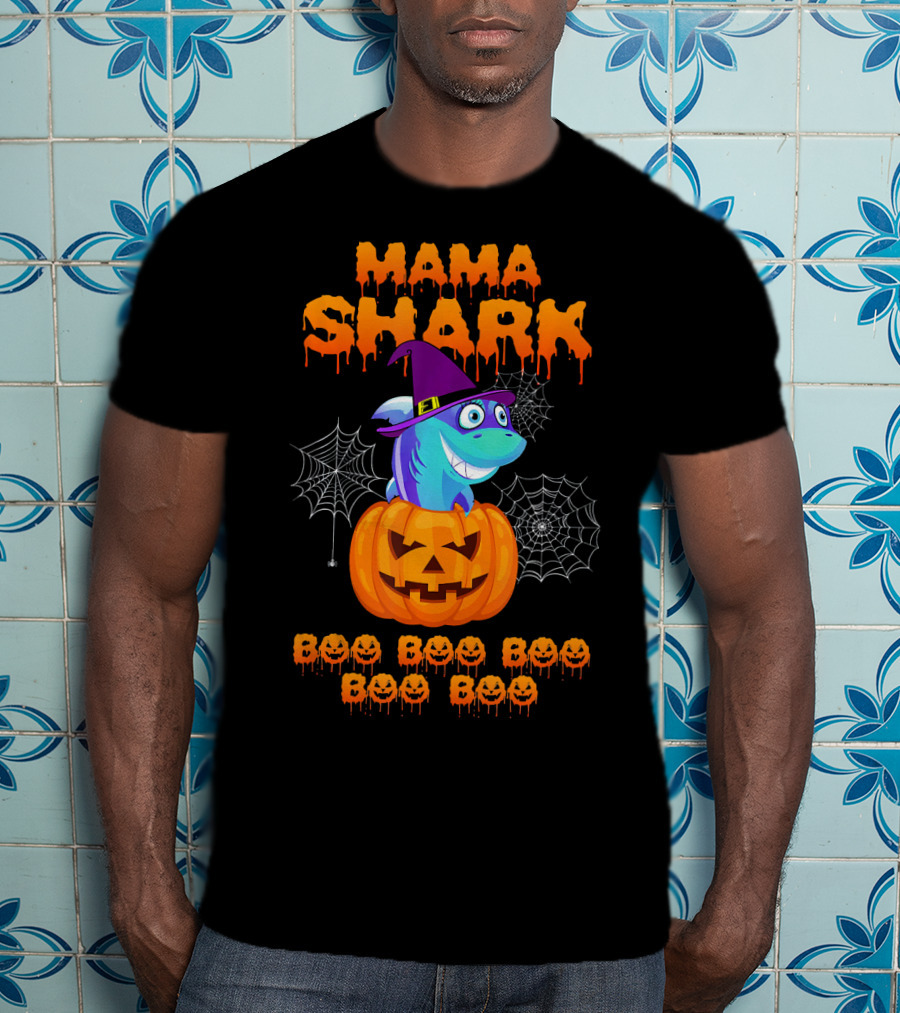 Mama Shark Halloween Boo Boo Boo Boo Boo Pumpkin Witch Hat T-Shirt