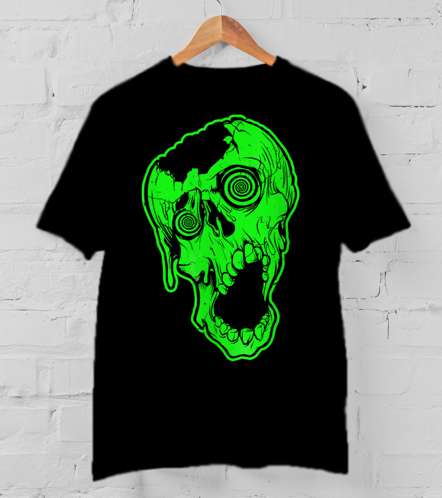 Retro Neon Zombie Skull Skateboarding Style 80s T-Shirt
