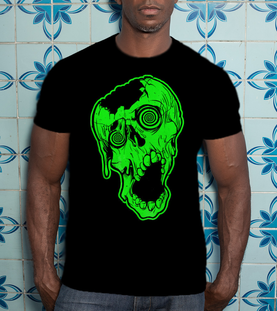 Retro Neon Zombie Skull Skateboarding Style 80s T-Shirt