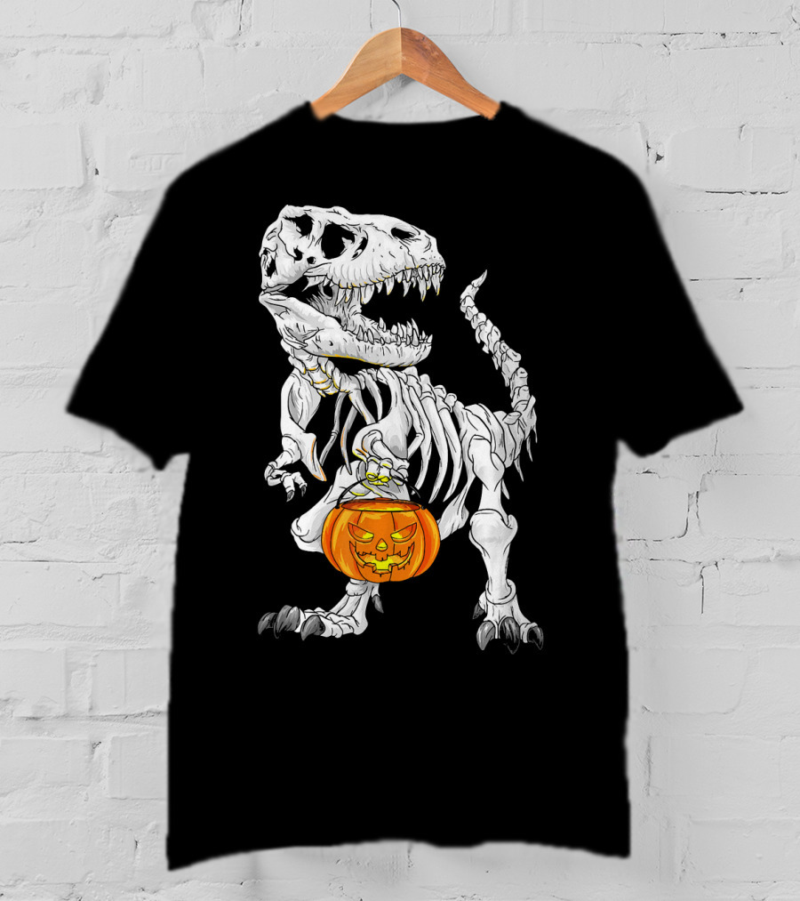 T Rex Skeleton Halloween Costume Dinosaur Pumpkin T-Shirt