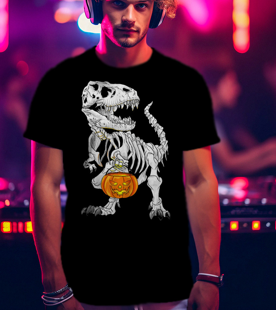 T Rex Skeleton Halloween Costume Dinosaur Pumpkin T-Shirt