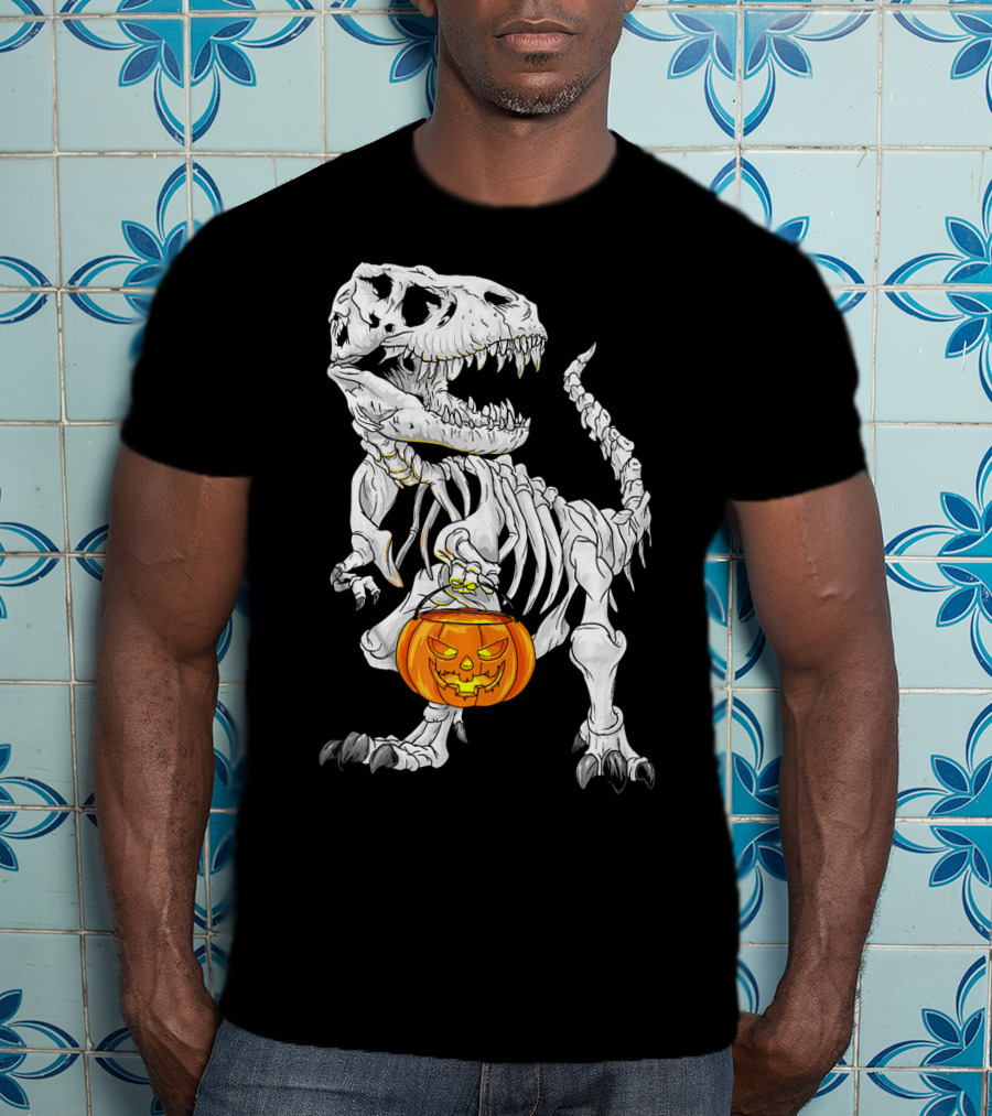 T Rex Skeleton Halloween Costume Dinosaur Pumpkin T-Shirt