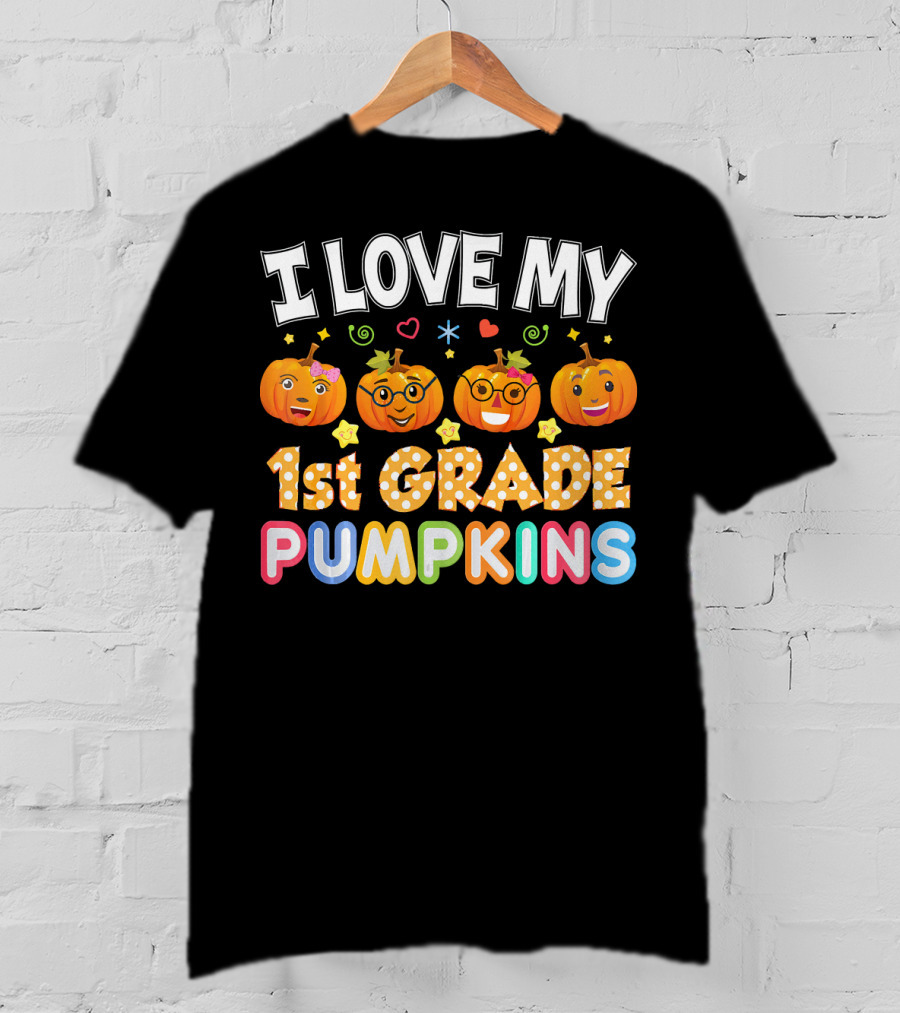 I Love My 1st Grade Pumpkins Halloween Emojis And Stars T-Shirt