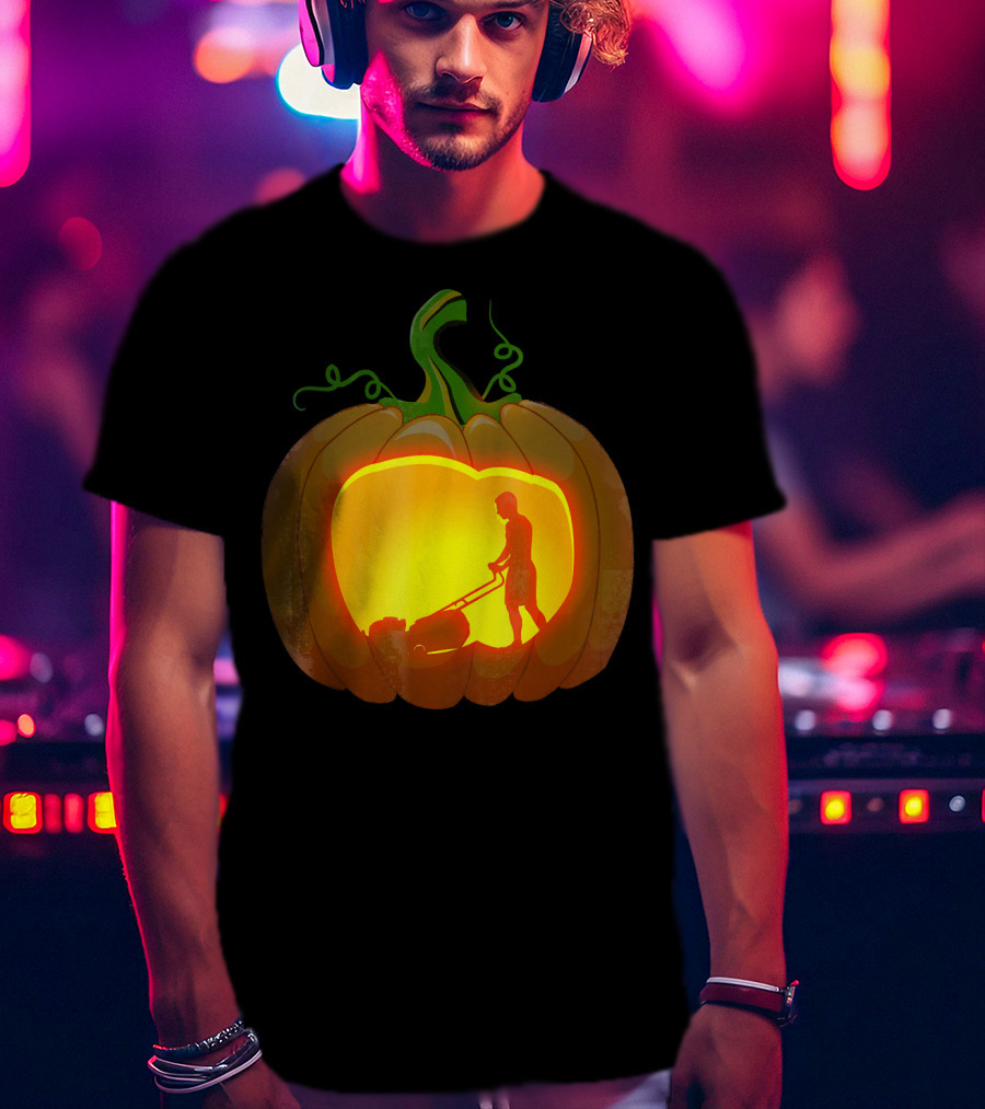 Pumpkin Jack-O'-Lantern With Lawn Mower T-Shirt