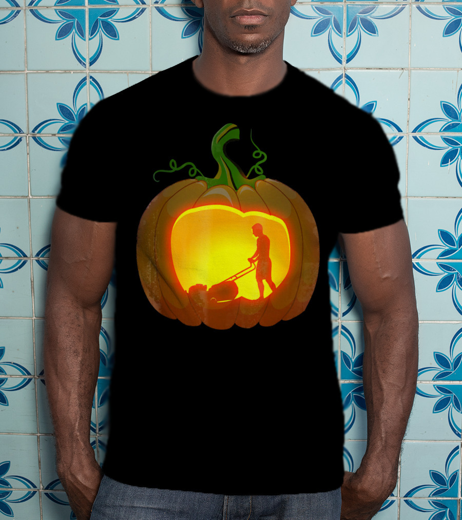 Pumpkin Jack-O'-Lantern With Lawn Mower T-Shirt