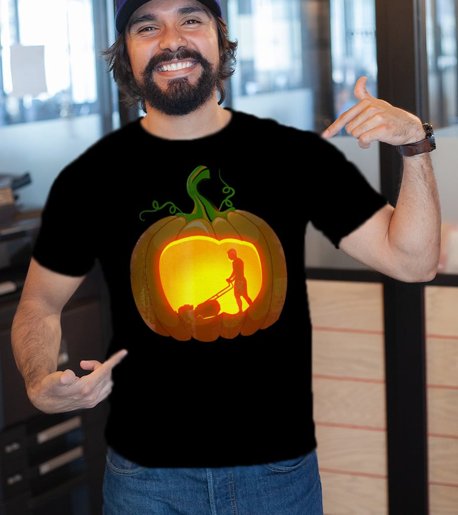 Pumpkin Jack-O'-Lantern With Lawn Mower T-Shirt