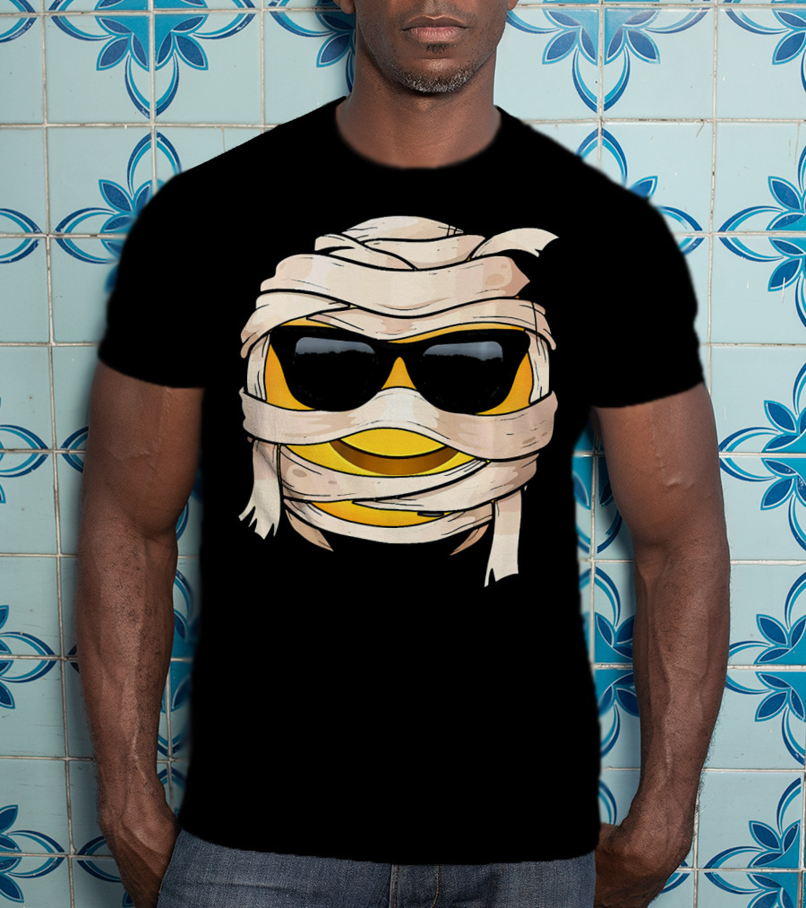 Smiling Face With Sunglasses Emoji Wink Wrapped In Bandages T-Shirt