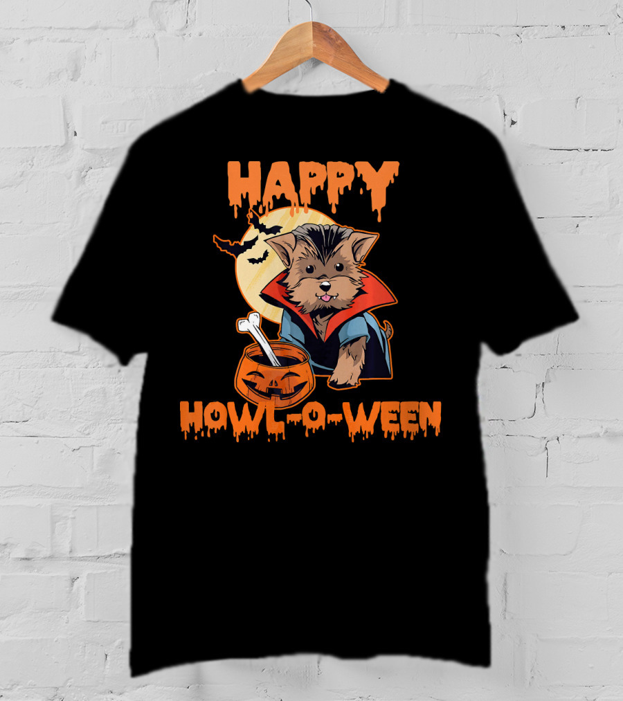 HAPPY HOWL O WEEN Morkie Vampire Moon Pumpkin T-Shirt