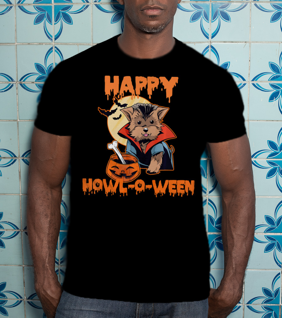 HAPPY HOWL O WEEN Morkie Vampire Moon Pumpkin T-Shirt