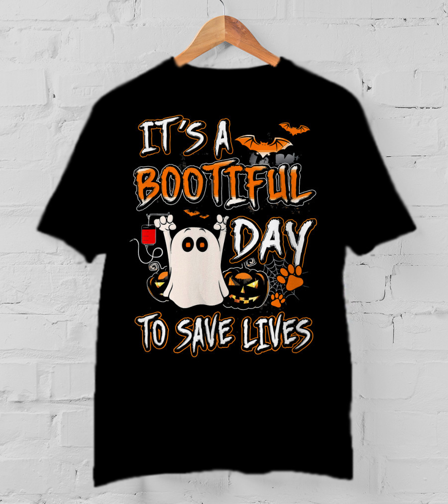 It's A Bootiful Day To Save Lives Bat Ghost Paw Pumpkin T-Shirt
