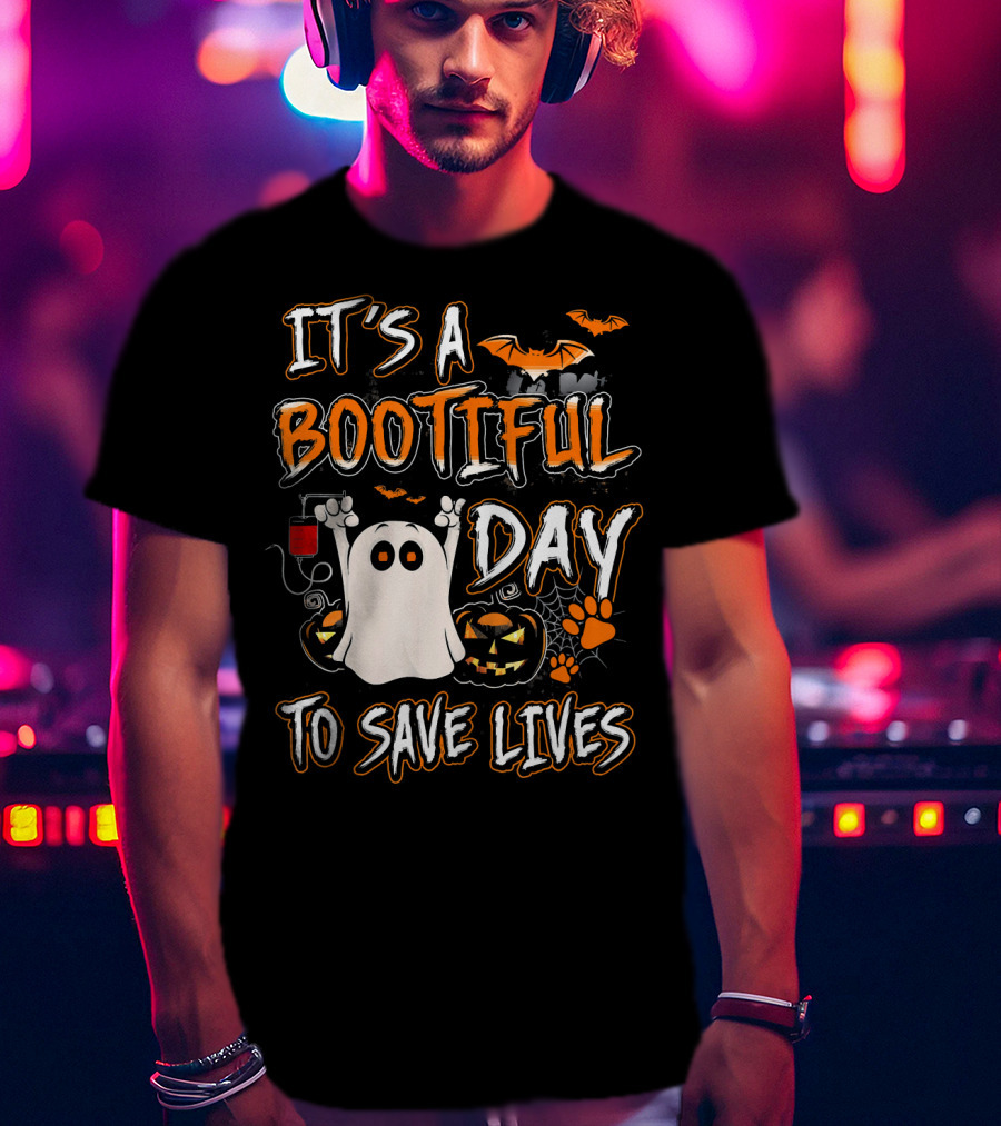 It's A Bootiful Day To Save Lives Bat Ghost Paw Pumpkin T-Shirt