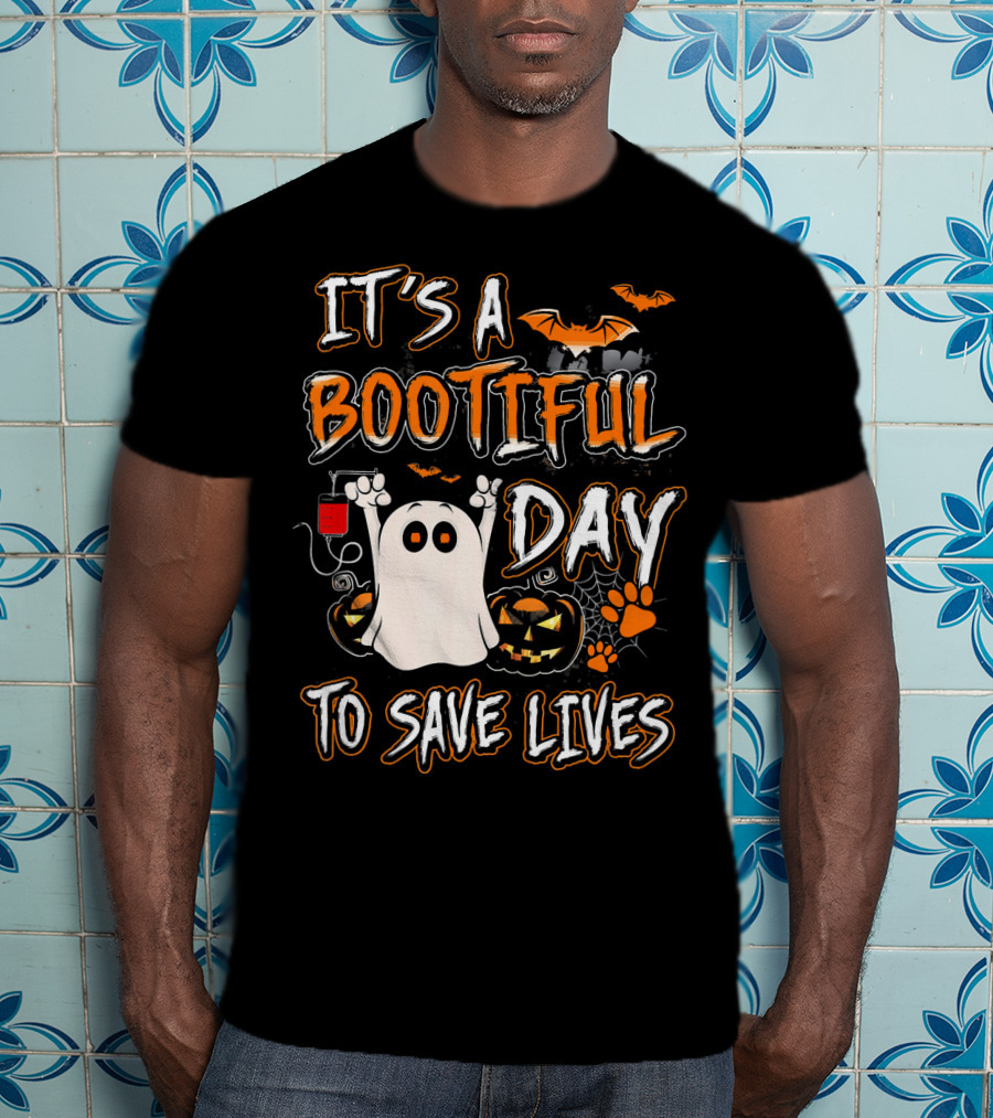 It's A Bootiful Day To Save Lives Bat Ghost Paw Pumpkin T-Shirt