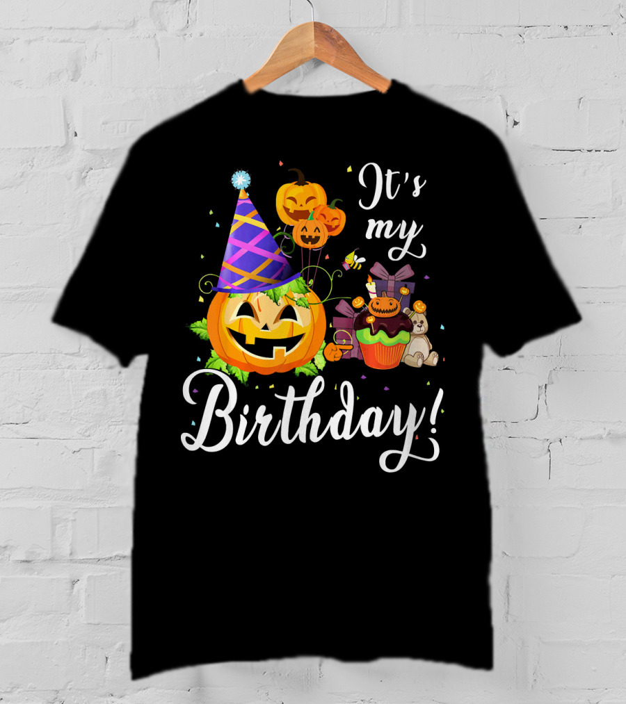 It's My Birthday Cute Pumpkin With Party Hat And Cupcake Fun T-Shirt