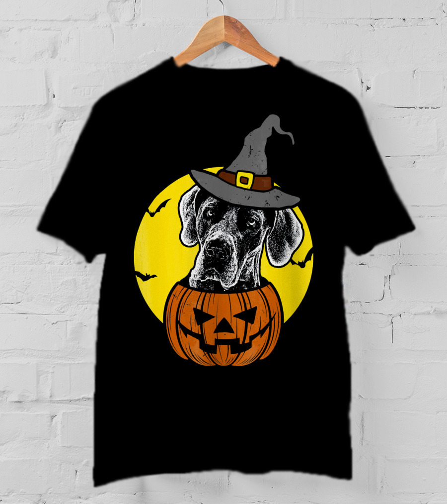 Great Dane Pumpkin Witch Halloween Scary T-Shirt