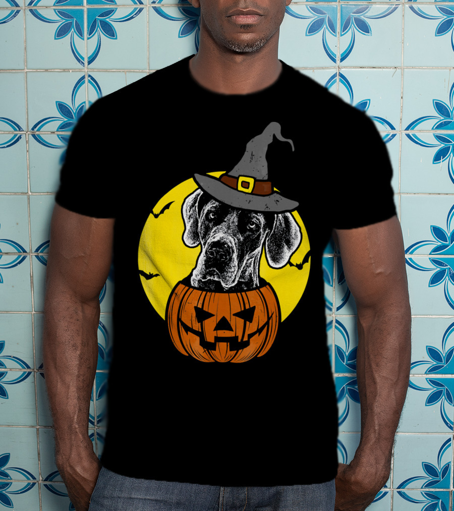 Great Dane Pumpkin Witch Halloween Scary T-Shirt