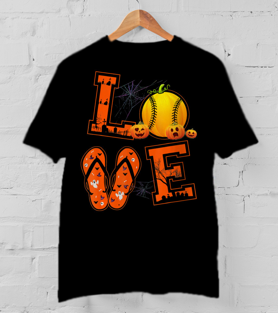 LOVE Halloween Softball Pumpkin T-Shirt