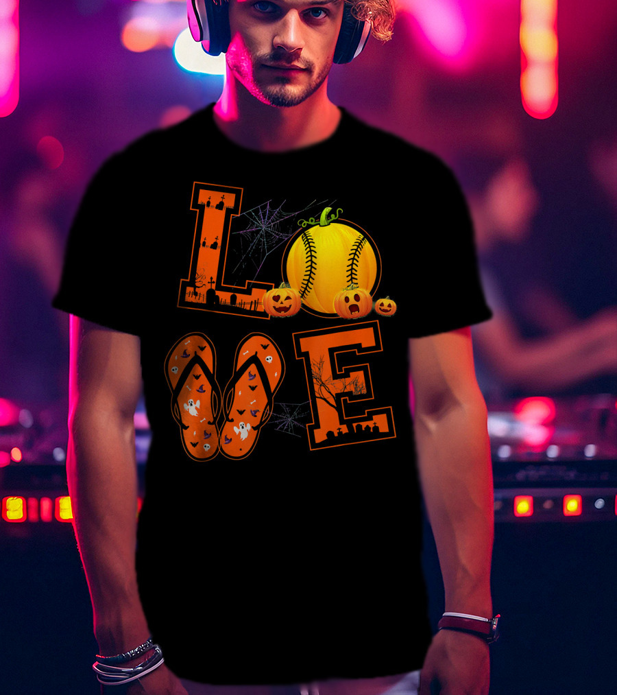 LOVE Halloween Softball Pumpkin T-Shirt