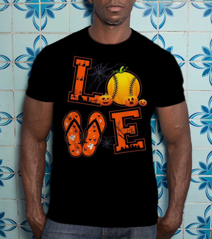 LOVE Halloween Softball Pumpkin T-Shirt