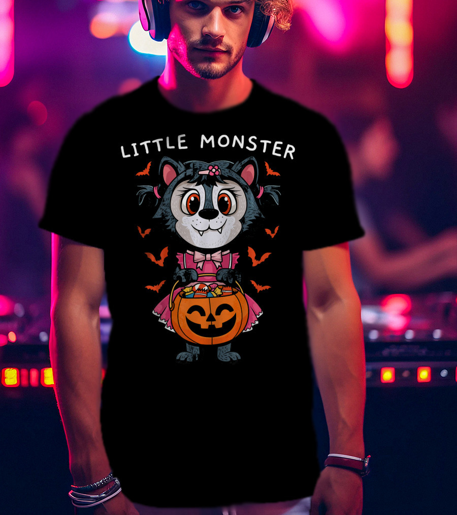 Little Monster Halloween Werewolf With Pumpkin Candy T-Shirt