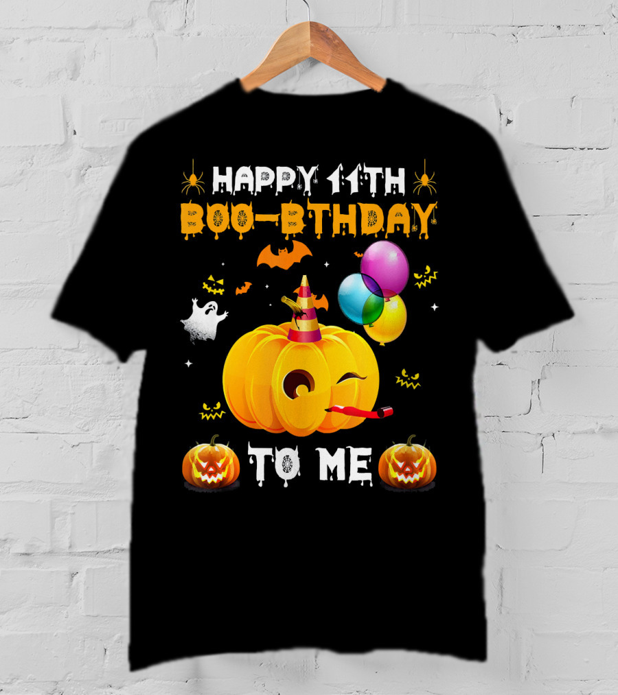 Happy 11th Boo-Pthday To Me Halloween Pumpkin And Balloons T-Shirt