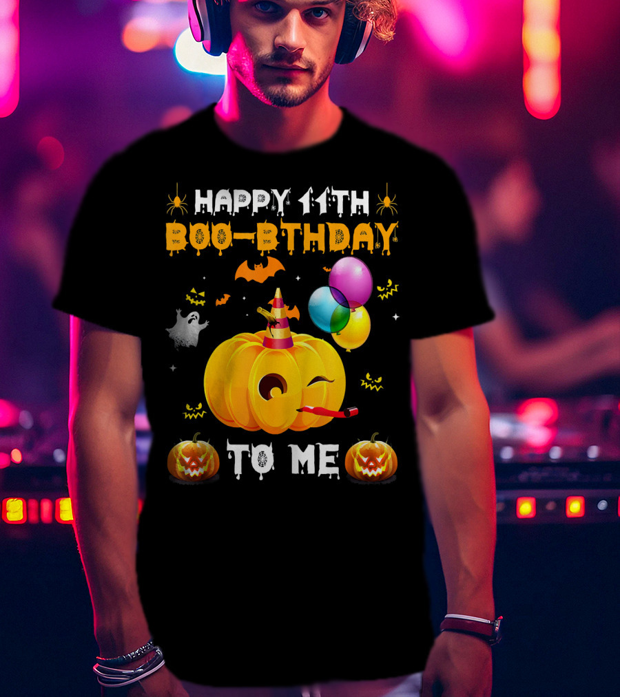 Happy 11th Boo-Pthday To Me Halloween Pumpkin And Balloons T-Shirt